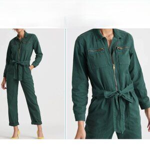 Lucky Brand Tie Front Jumpsuit Womens Small Army Green Boiler Flight Suit Zipper